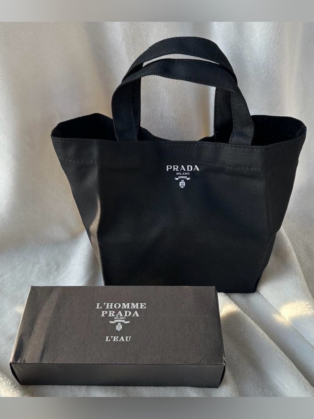 Prada Milano✨🖤🤍 GWP Black Canvas Milano Logo Tote Detail